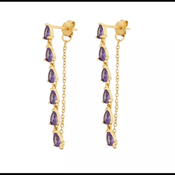 Lavender Rhinestones Connecting Chain Earrings - Picture 1 of 2